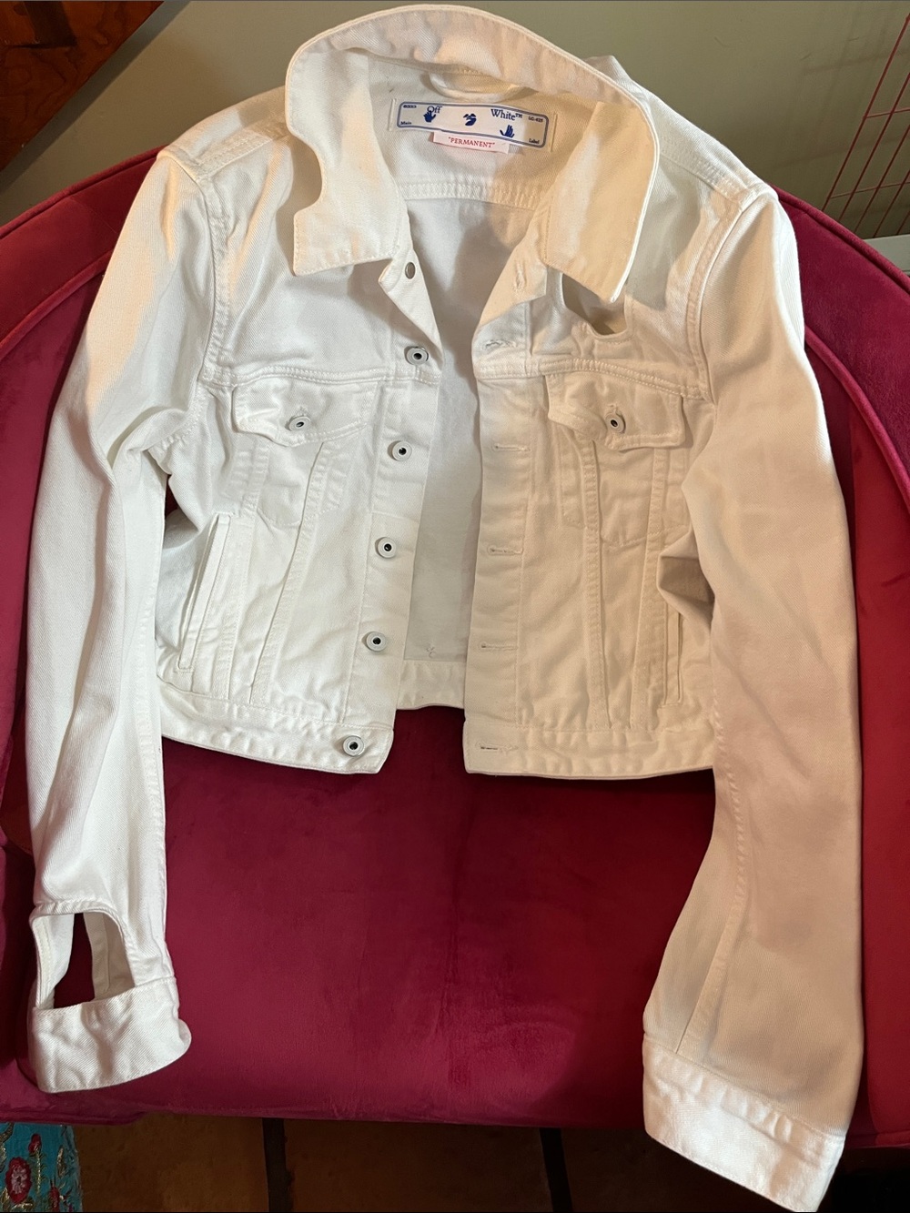 Off-White Cropped White Denim Trucker Jacket